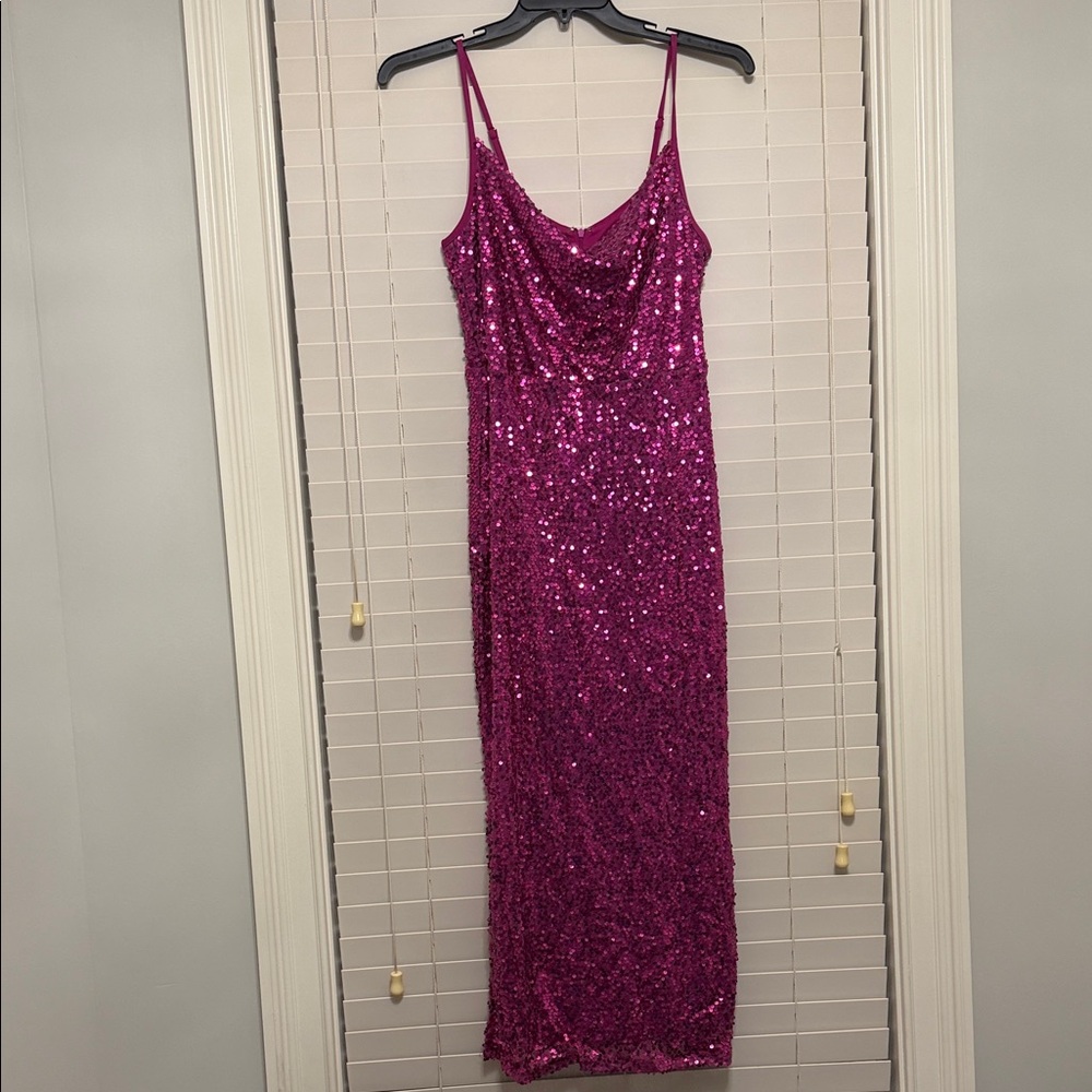 Taylor Sequin Maxi Dress in Fuchsia Pink